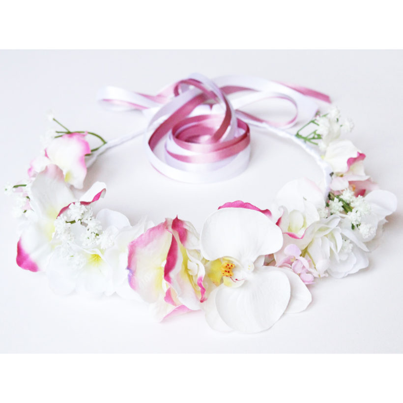 Couronne De Fleurs Artificielles Orchidées Et Fleurs Roses Et Blanches